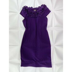 Taylor J Sz 4 Plum Purple Slinky Floral Applique Sheath Shift Dress s Cap Sleeve